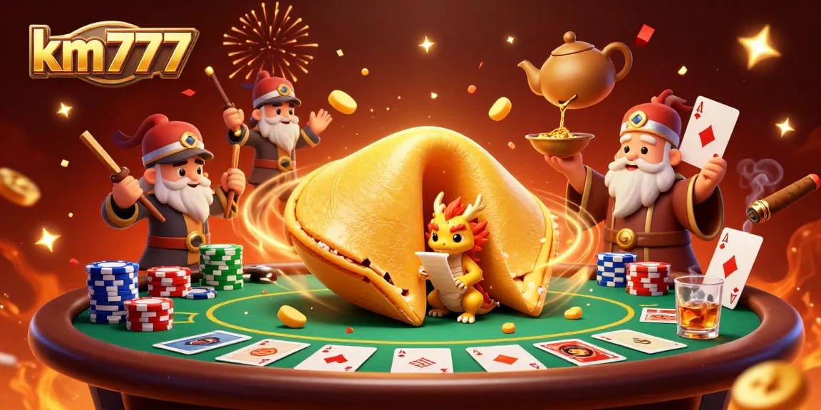 Experience the excitement of km777 with a vibrant, detailed 3D casino illustration featuring characters enjoying poker.