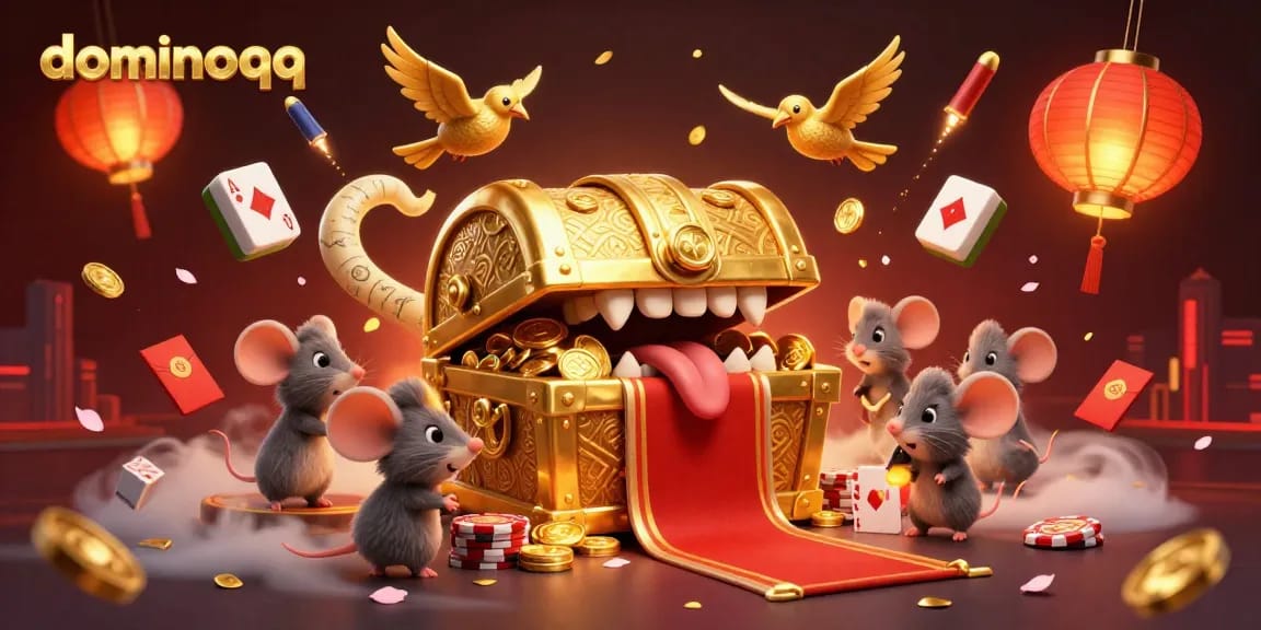 Engage in thrilling dominoqq gameplay with vibrant poker elements and festive decorations that promise excitement.