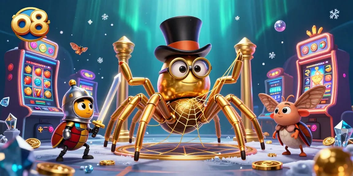 Win big at o 8 with vibrant slot machines, capturing action in a lively casino scene.