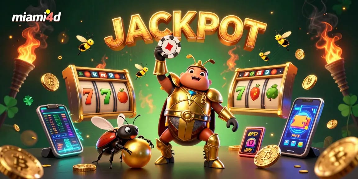 Experience thrilling wins with miami4d's jackpot as cartoon characters celebrate in casino glory.