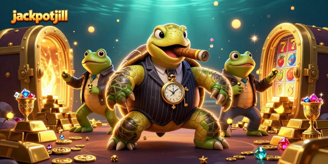 Spin the reels with jackpotjill's vibrant slots illustration featuring treasures and action.