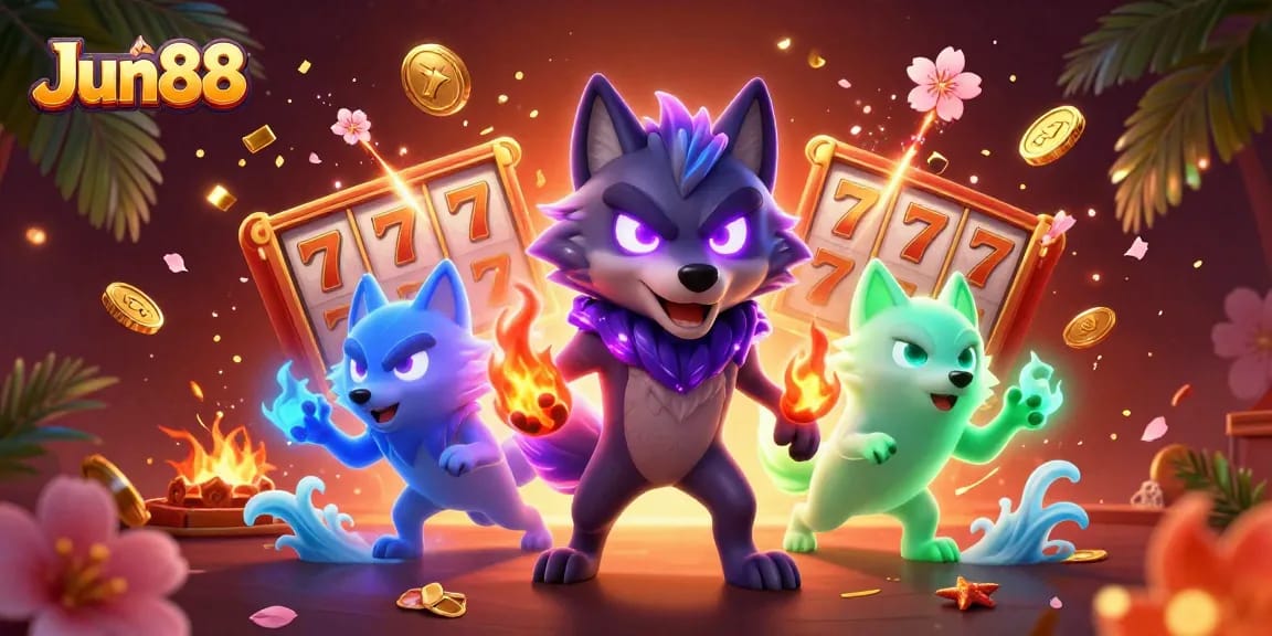 Play exciting slot games at Jun88, featuring dynamic scenes with energetic characters and rich visuals.