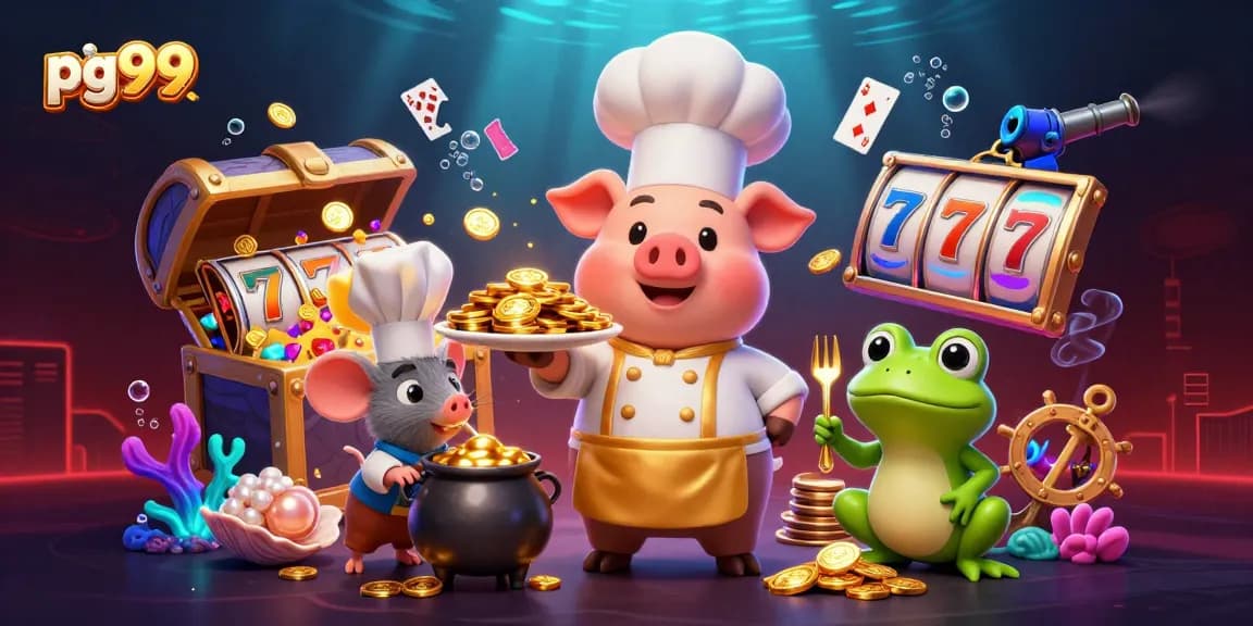 Experience the thrill of pg99 with gourmet coins, dynamic slot reels, and rich casino elements.