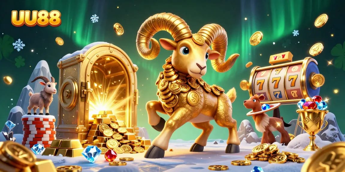Experience UU88's thrilling jackpot excitement in a vibrant, rich 3D casino scene with treasures.