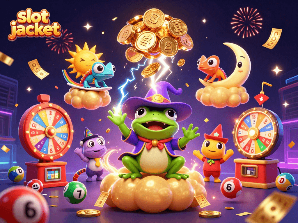 Engage with slot jackpot excitement through a vibrant illustration of a storm of coins and dynamic gaming elements.