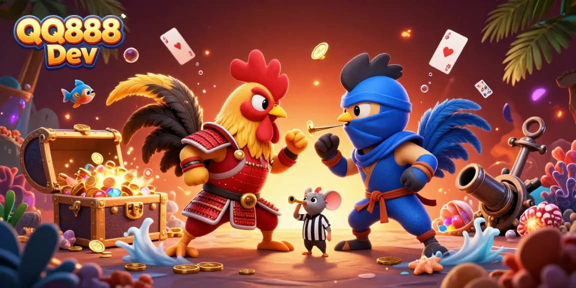 Engage with thrilling moments at QQ888 Dev featuring roosters in combat over fortune.
