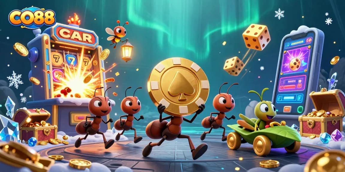 Experience joy and excitement with CO88 through an adventurous heist scene showcasing playful cartoon characters in a casino atmosphere.