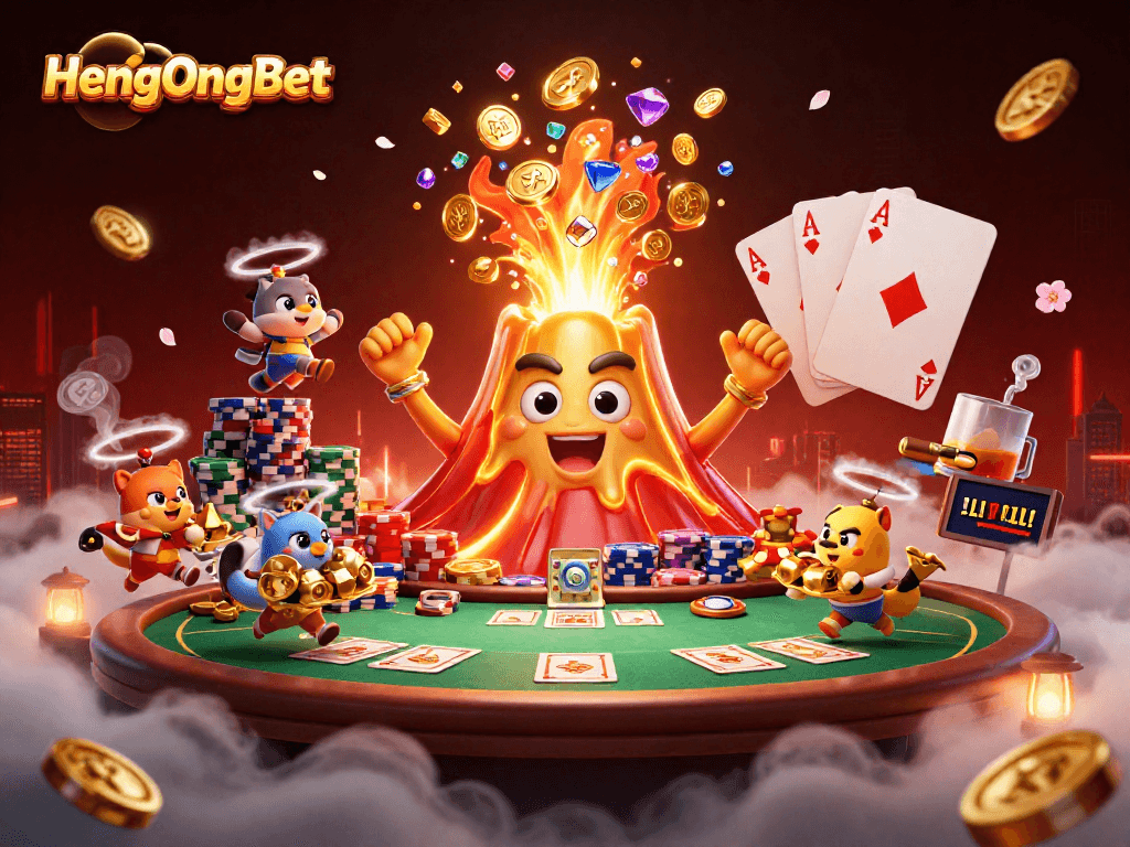 Engage in thrilling gameplay at HengOngBet with 3D animated casino elements and vibrant treasures.