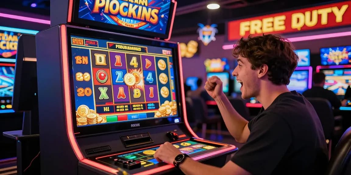 Slot gacor yang menarik dalam suasana kasino online, pemain bersuka cita menang.