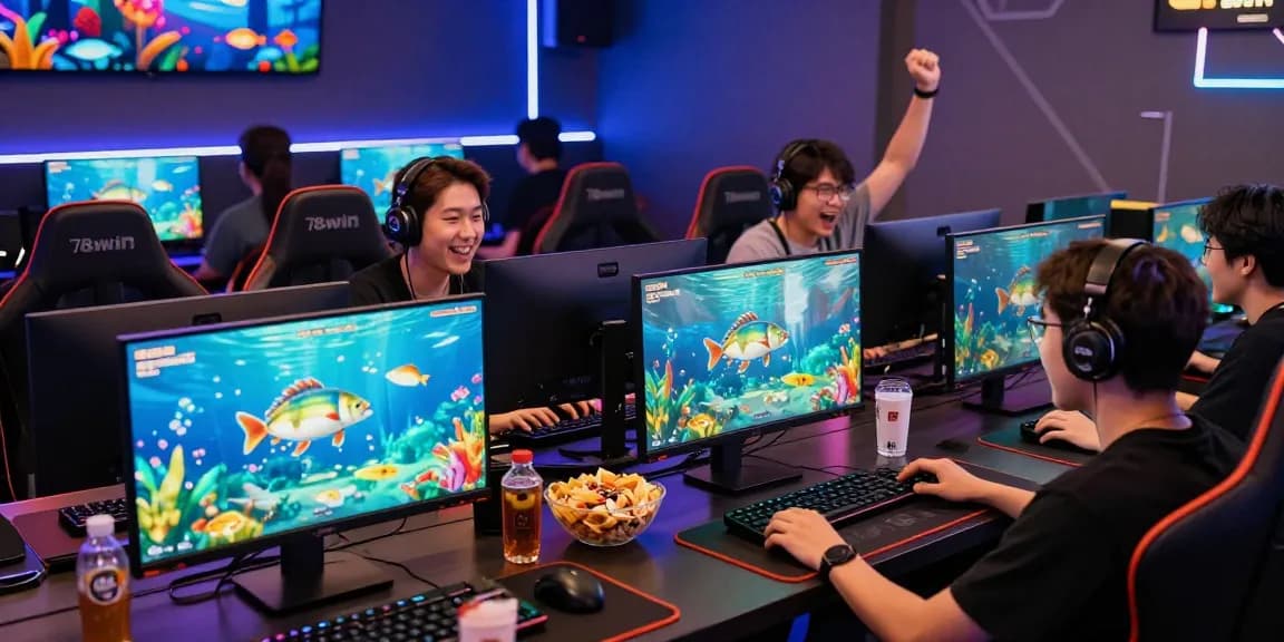 Exciting multiplayer gaming at 78win with friends immersed in vibrant fishing games.