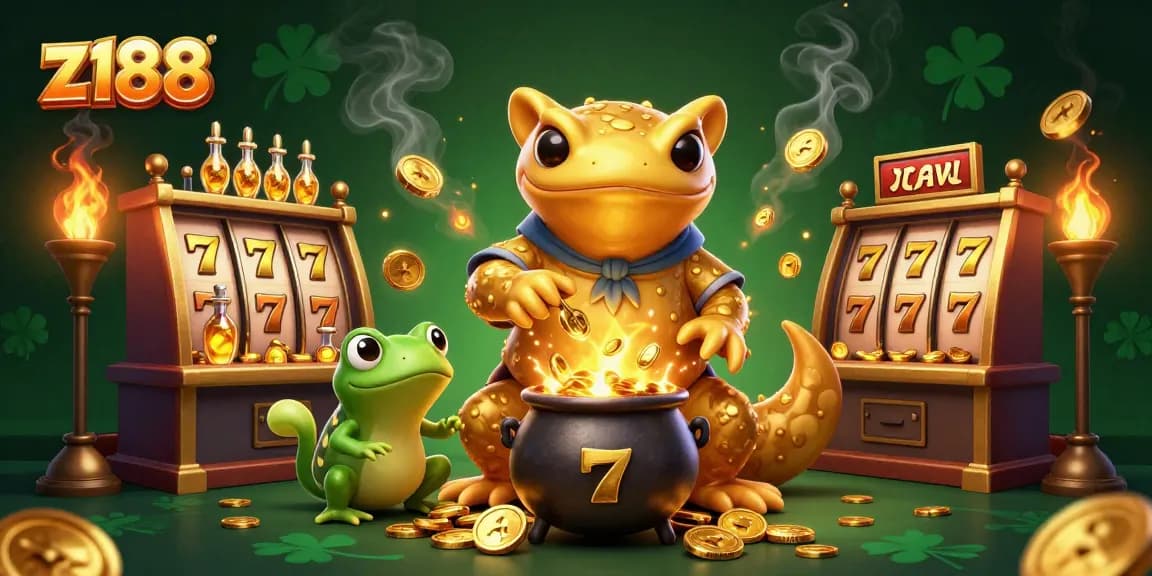 Experience thrilling slot gameplay at z188 with a golden salamander alchemist and magical elements.