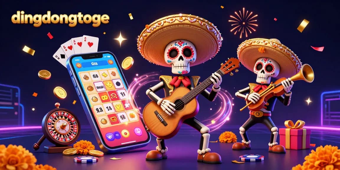 Engage with dingdongtoge's vibrant lottery experience amidst 3D mariachi musicians and dynamic gaming elements.