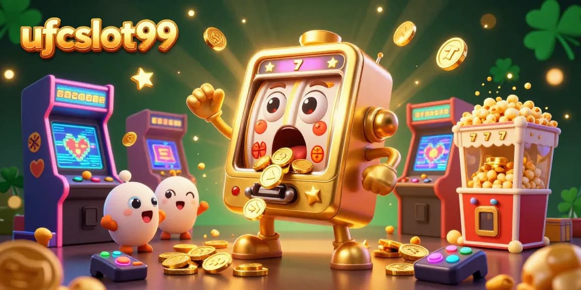 Engage with exciting slot action at ufcslot99, featuring a golden slot machine celebrating its jackpot.
