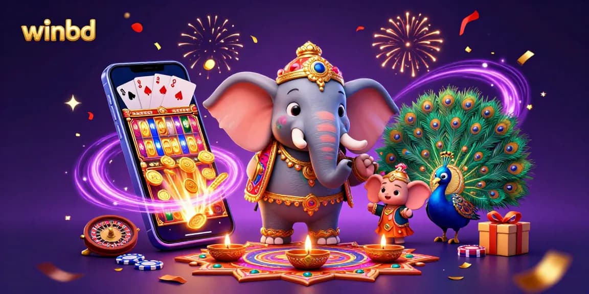 Experience the thrill of winbd gaming with captivating visuals of slot games and dynamic casino elements.