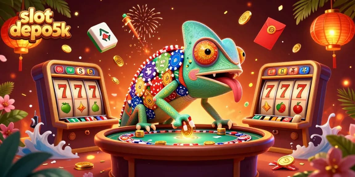 Engage with vibrant slot depo 5k themed casino illustration featuring dynamic chameleon owner.
