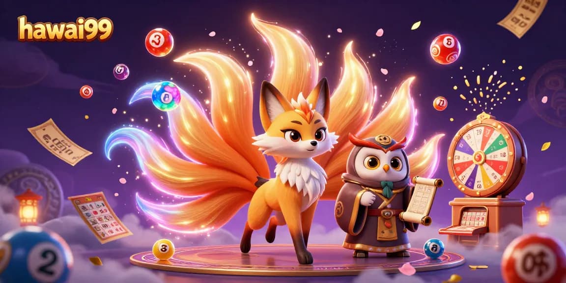 Engage with exciting lottery elements in the hawai99-themed illustration featuring vibrant characters and casino elements.