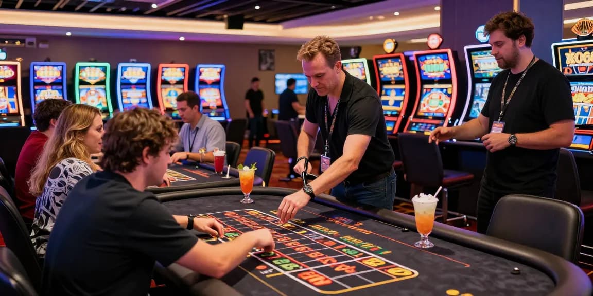 KO66 Casino gaming scene with players enjoying roulette, slots, and card tables in a vibrant atmosphere