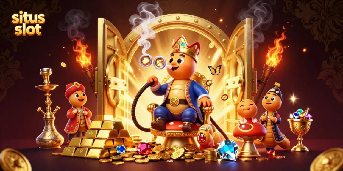 Memenangkan permainan di situs slot dengan karakter ilustrasi kartun dan simbol mesin slot dinamis yang menarik.