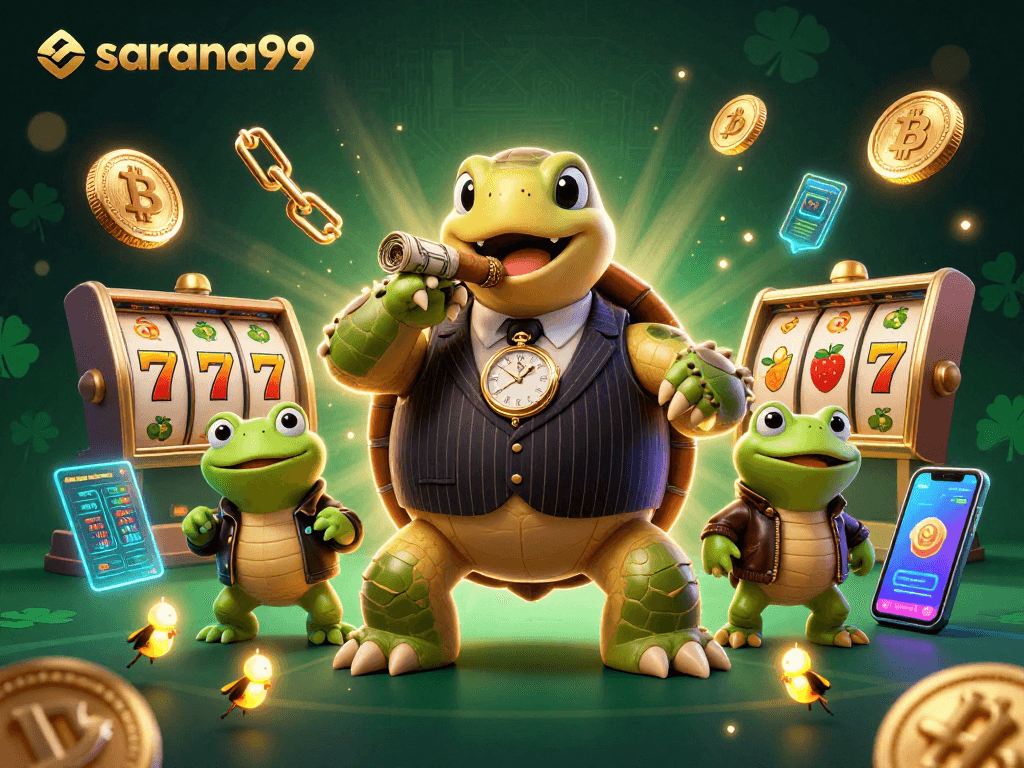 Experience thrilling wins at sarana99 with a vibrant gaming scene featuring unique casino characters.