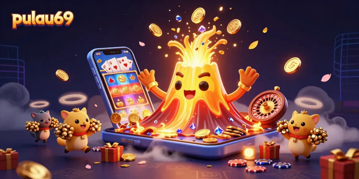 Experience the thrill of pulau69 with a vibrant slot game erupting from golden volcano and treasure-laden adventures.