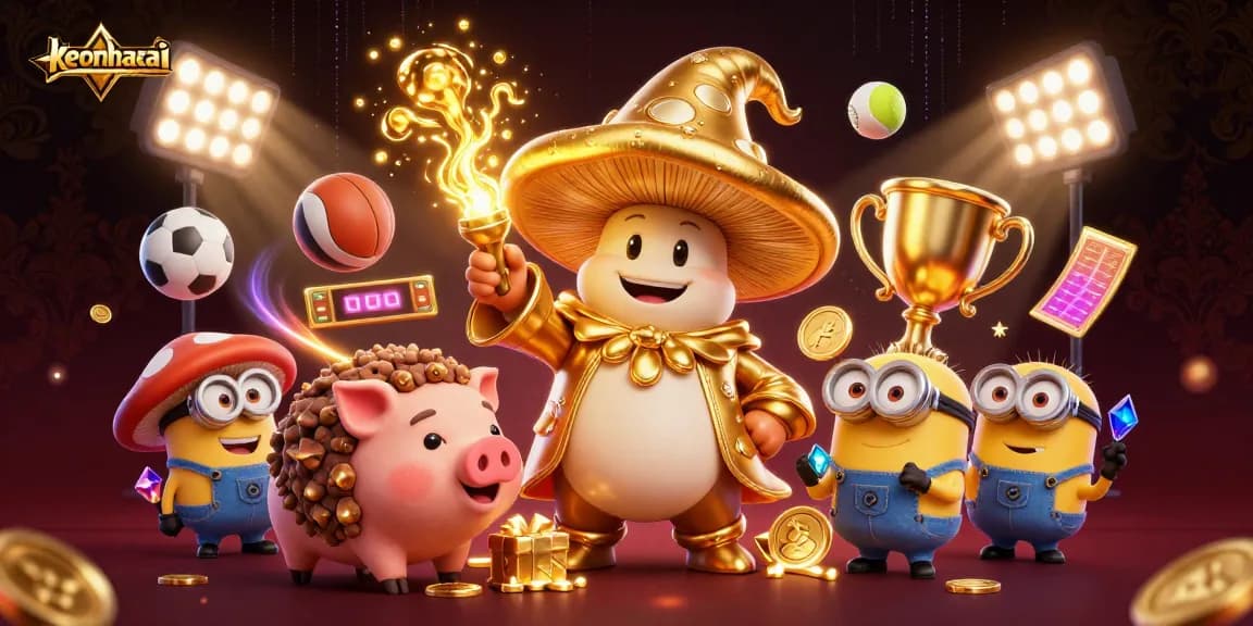 Experience winning moments at keonhacai with a vibrant 3D illustration of a magical casino scene.