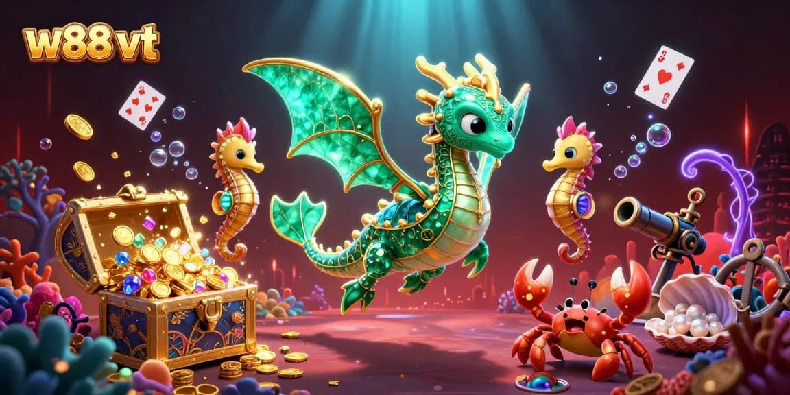 Cá cược thú vị tại w88 vt với rồng biển 3D và kho báu tỏa sáng đầy sắc màu