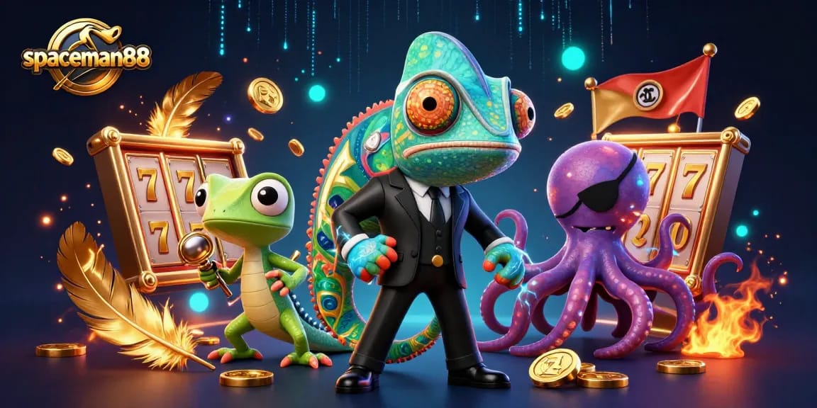 Experience thrilling action in Spaceman88's dynamic casino adventure with vibrant characters and slot elements.