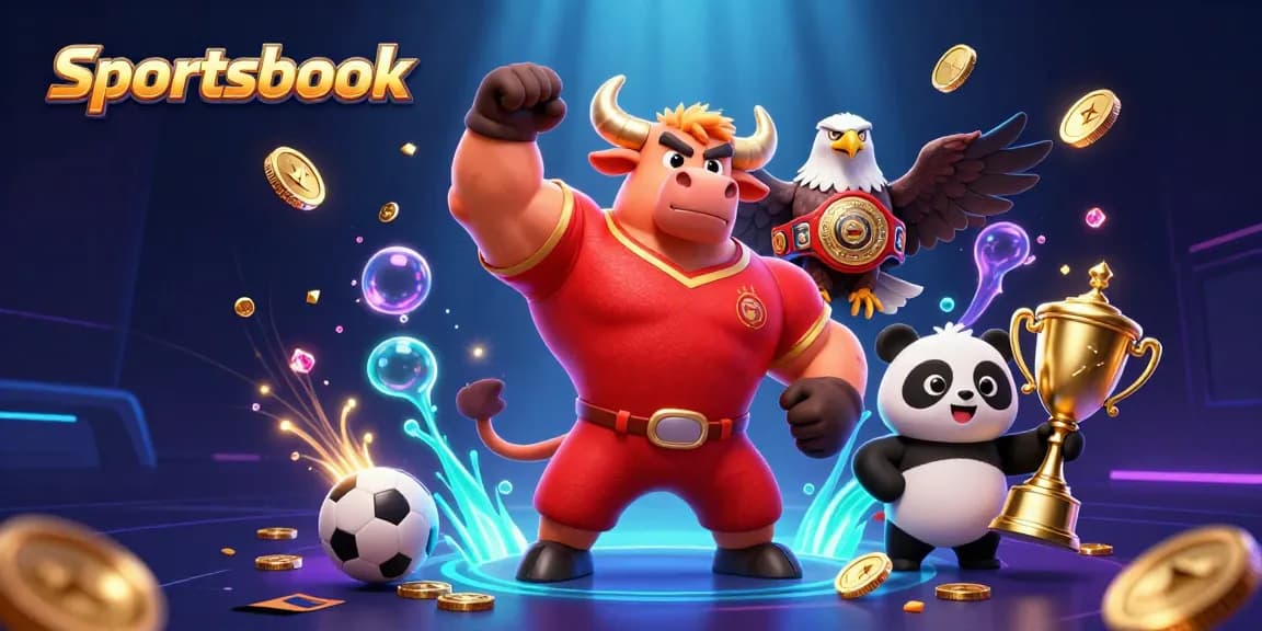Menangkan taruhan olahraga di Sportsbook dengan simbol keberuntungan dan karakter ceria yang memancarkan kegembiraan.