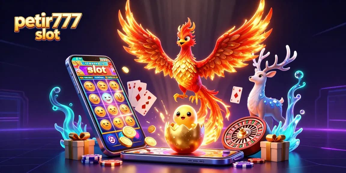 Engage in thrilling gameplay with petir777 slot as a phoenix rises and luck erupts from a smartphone.