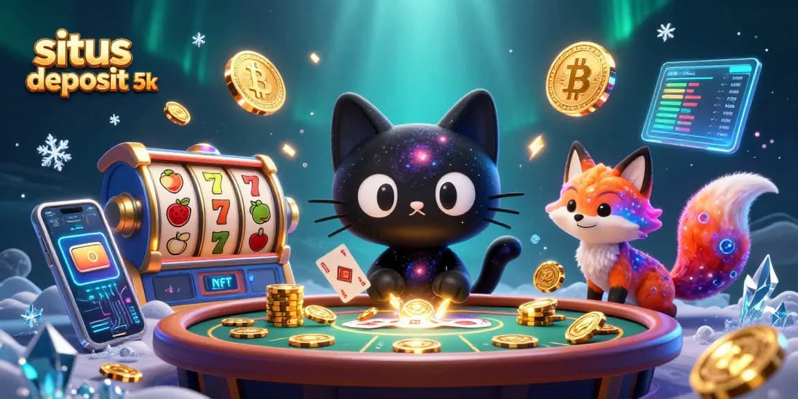 Spin and win at situs deposit 5k with a cosmic casino scene featuring fun characters and gambling elements.