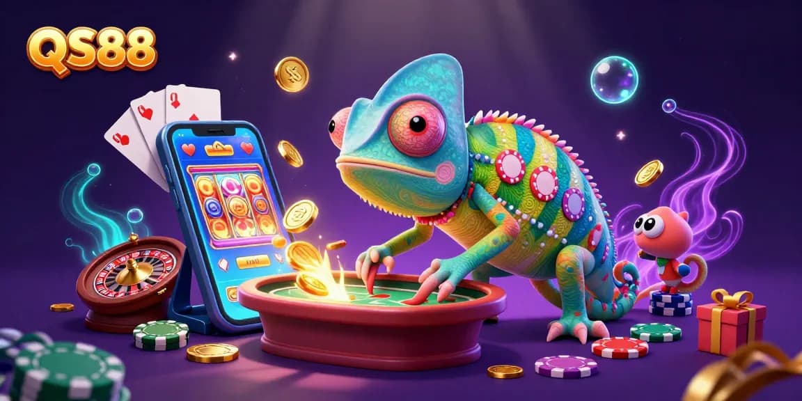 Join the action at QS88, where a vibrant chameleon owner delights in golden winnings and lively games.