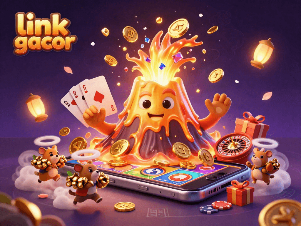 Engage with the exciting link slot gacor featuring a golden volcano erupting coins and treasure, enhancing your gameplay experience.