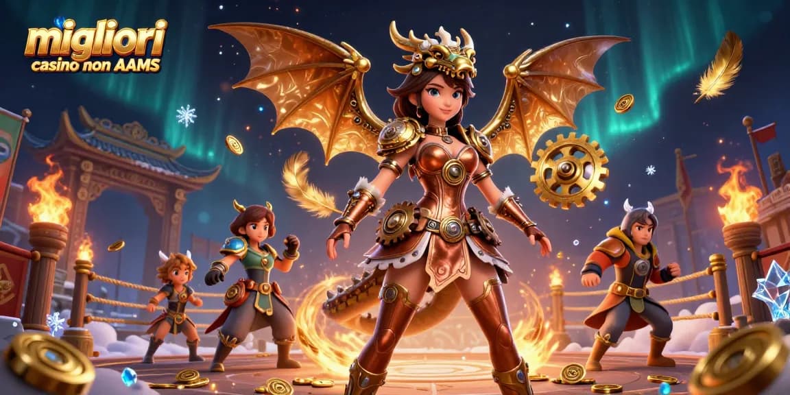 Scopri il coinvolgente mondo dei migliori casino non AAMS attraverso un'illustrazione 3D dinamica che mostra una scena di casinò in stile steampunk.
