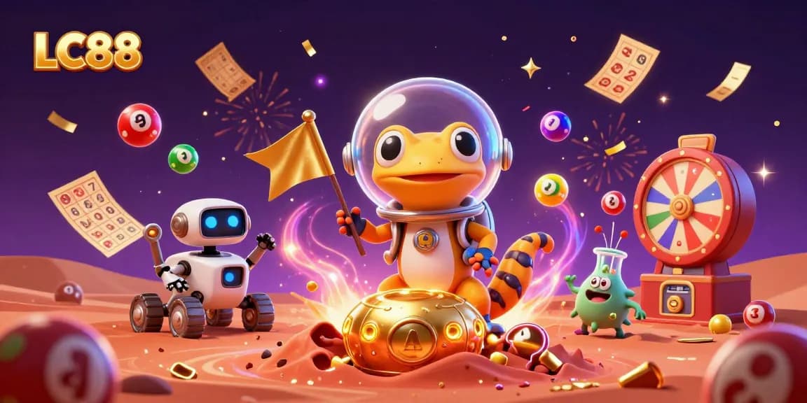 Experience the excitement of gaming at LC88, featuring vibrant lottery elements and lively characters.