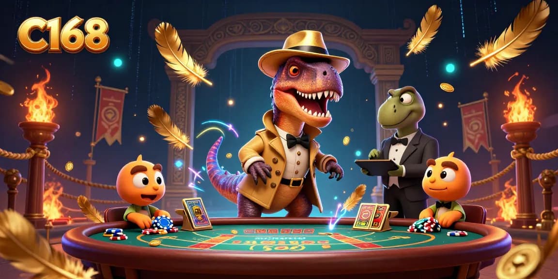 Experience thrilling gameplay at C168 with diverse casino adventures in this vibrant illustration.