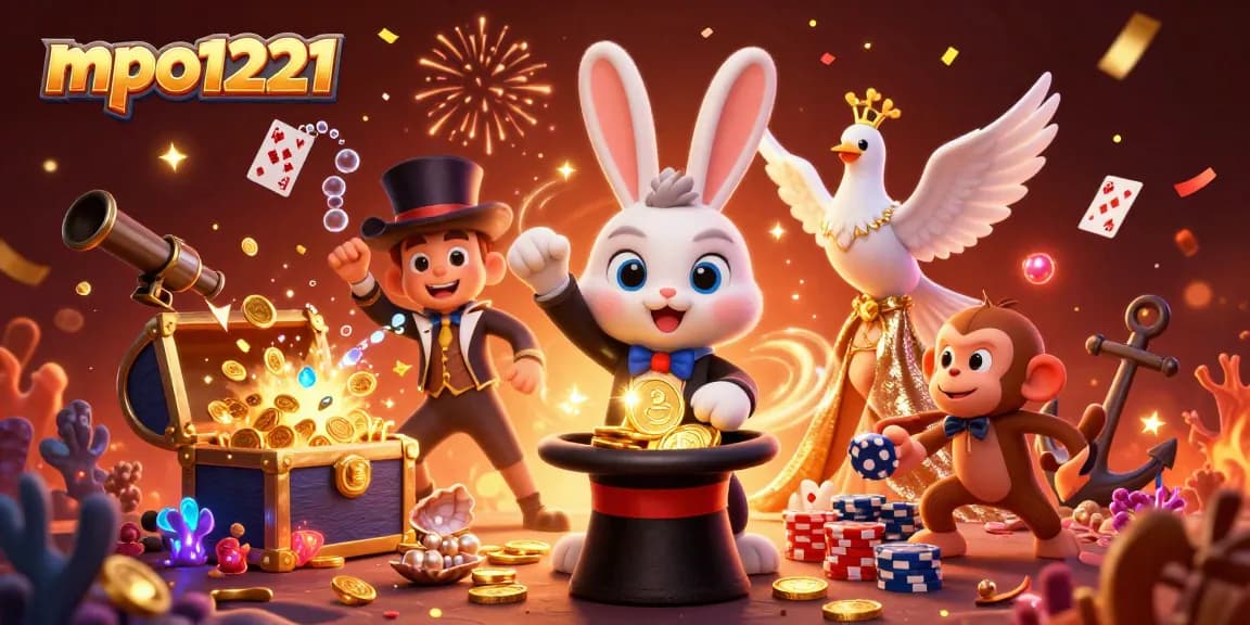 mpo1221 memikat dengan ilustrasi permainan kasino 3D dan koin emas terbang