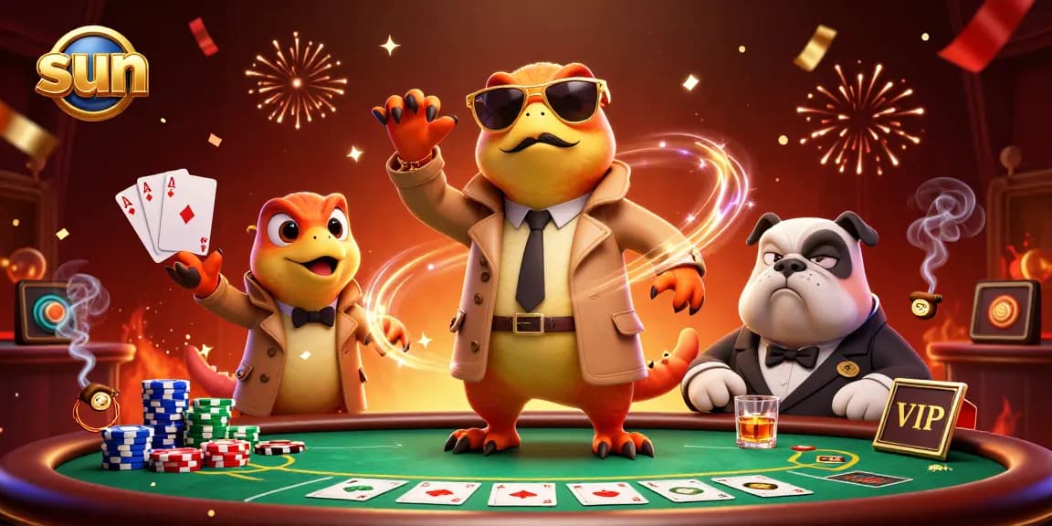 Experience exciting casino action with sun-themed raptors and poker elements in a vibrant scene.