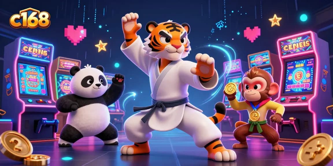C168 showcases thrilling slot gaming with a kung fu tiger and friends, highlighting adventure and fun.