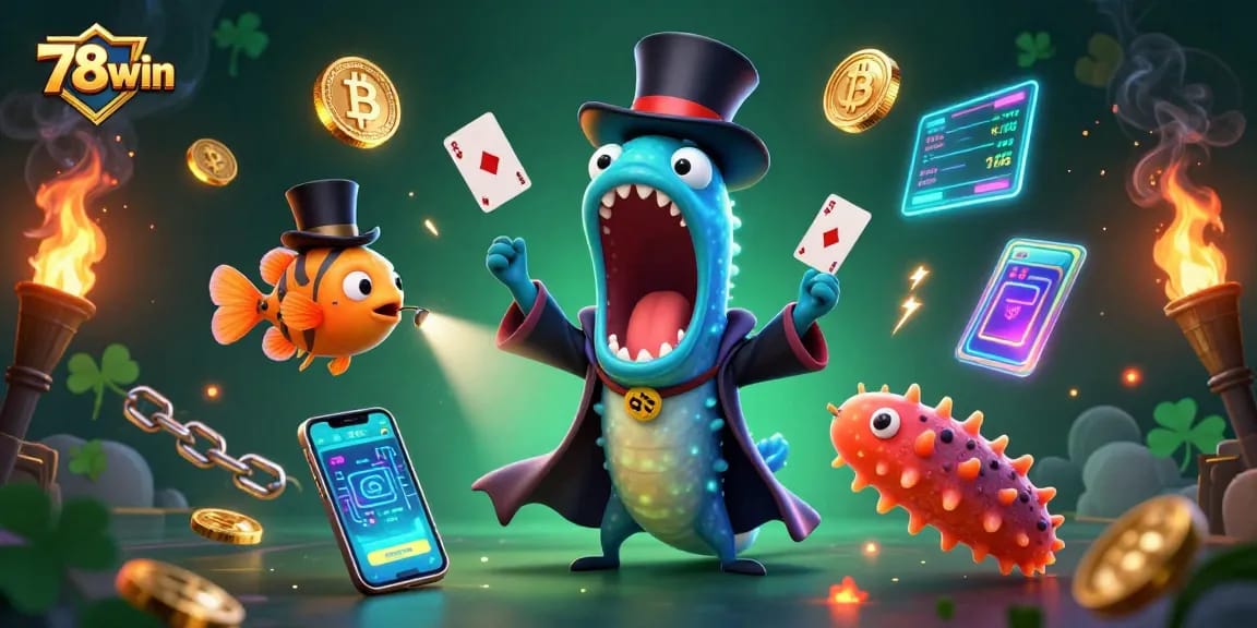 Experience thrilling magic at 78win with a vibrant underwater casino scene featuring unique characters.