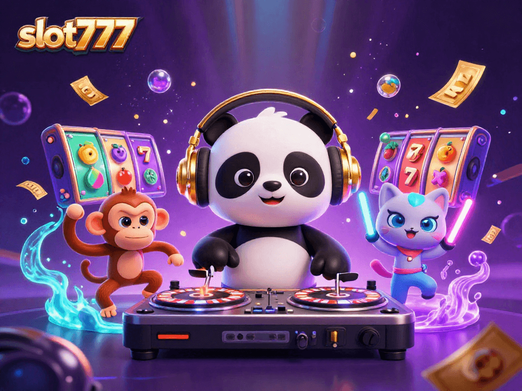 Menggandakan pengalaman memenangkan jackpot di slot777 dengan karakter kartun DJ panda yang enerjik.