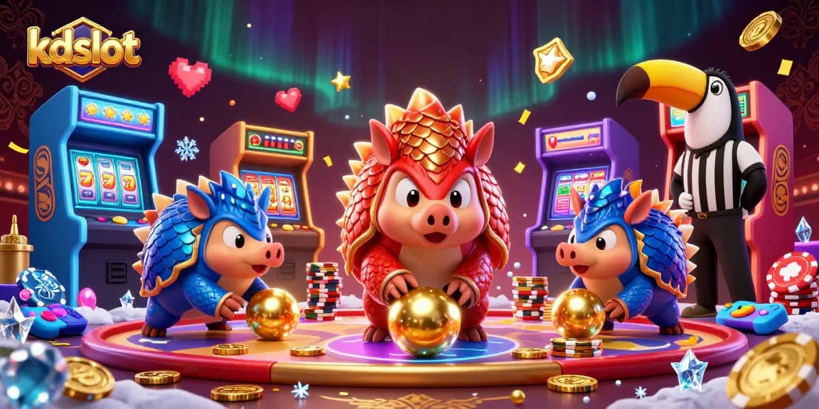 Experience exciting gameplay at kdslot as pangolins roll through poker chips in a vibrant casino.