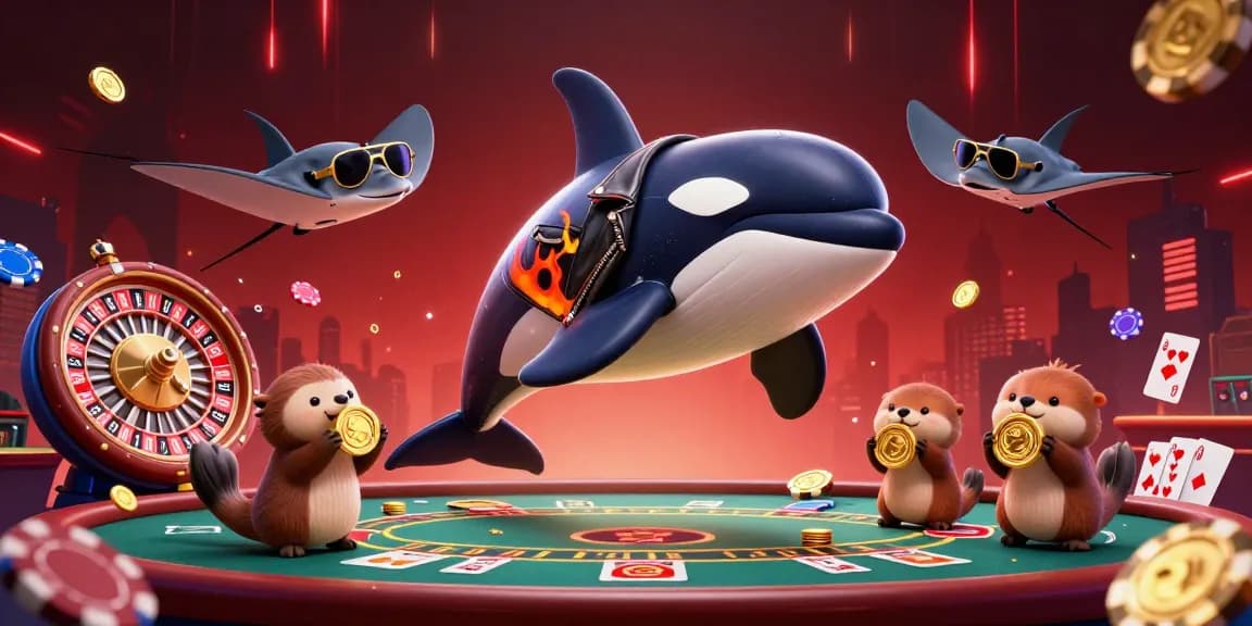 Engage with the thrilling dynamic of Trang web GA65 in a vibrant 3D casino scene featuring colorful poker chips and characters.