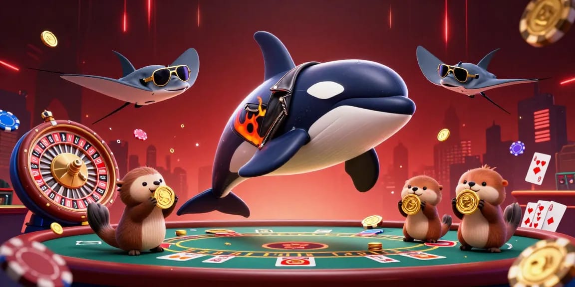 Engage with the thrilling dynamic of Trang web GA65 in a vibrant 3D casino scene featuring colorful poker chips and characters.
