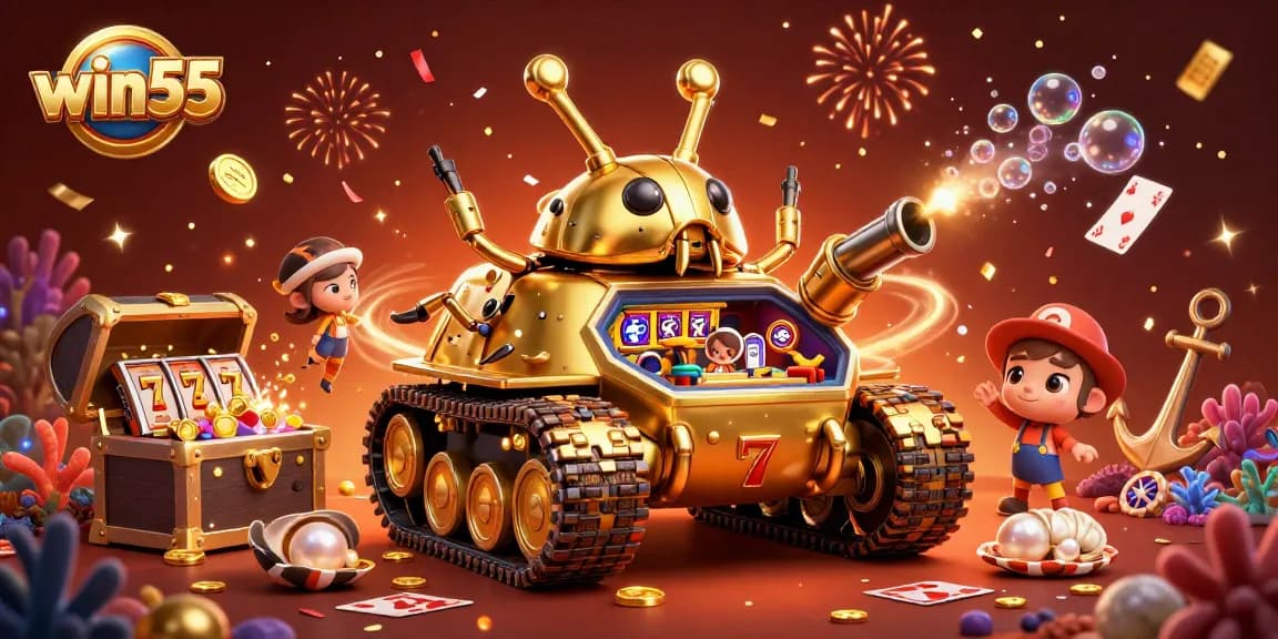 Experience the excitement of winning at win55 with this vibrant casino tank illustration.