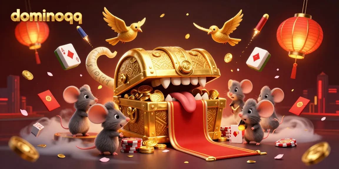 Engage in thrilling dominoqq gameplay with vibrant poker elements and festive decorations that promise excitement.
