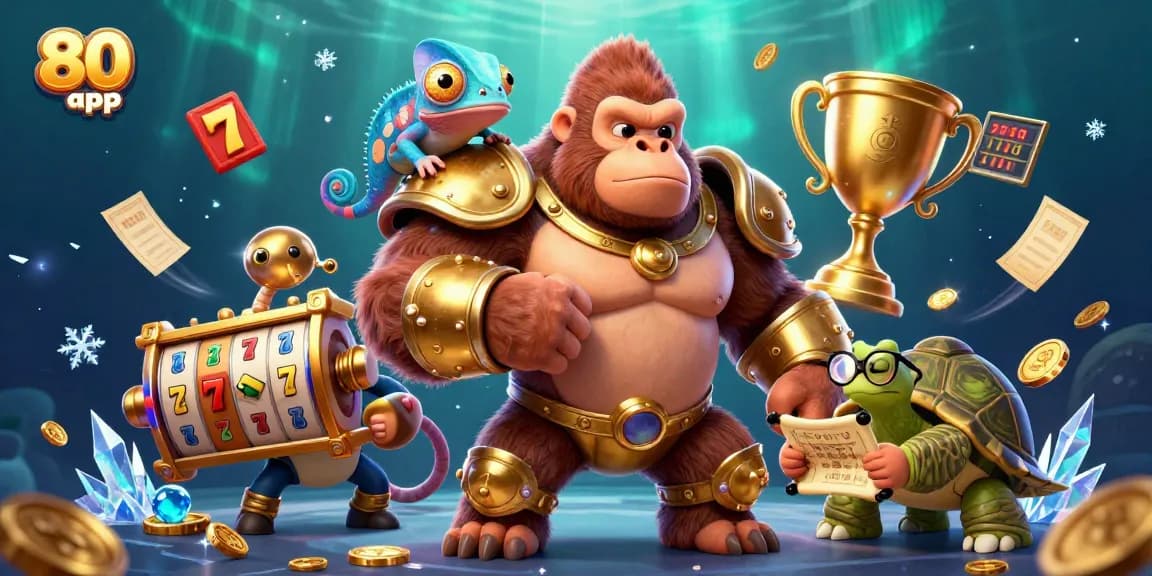 Experience the excitement of the 80win app in a vibrant casino scene featuring dynamic 3D characters and elements.