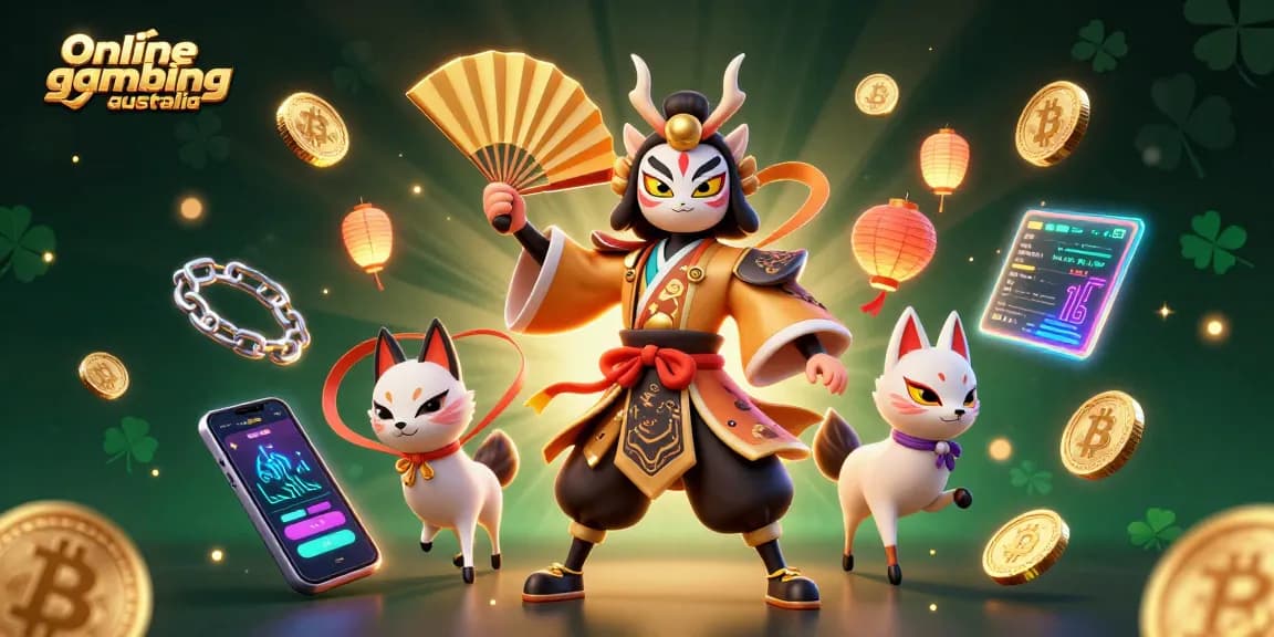 Experience online gambling australia with vibrant 3D characters and crypto elements in a dynamic casino scene.