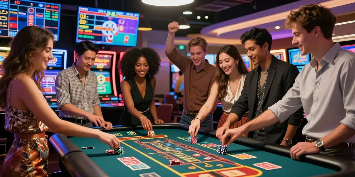Exciting gaming scene showcasing migliori casino non AAMS with friends celebrating a win at the roulette table.