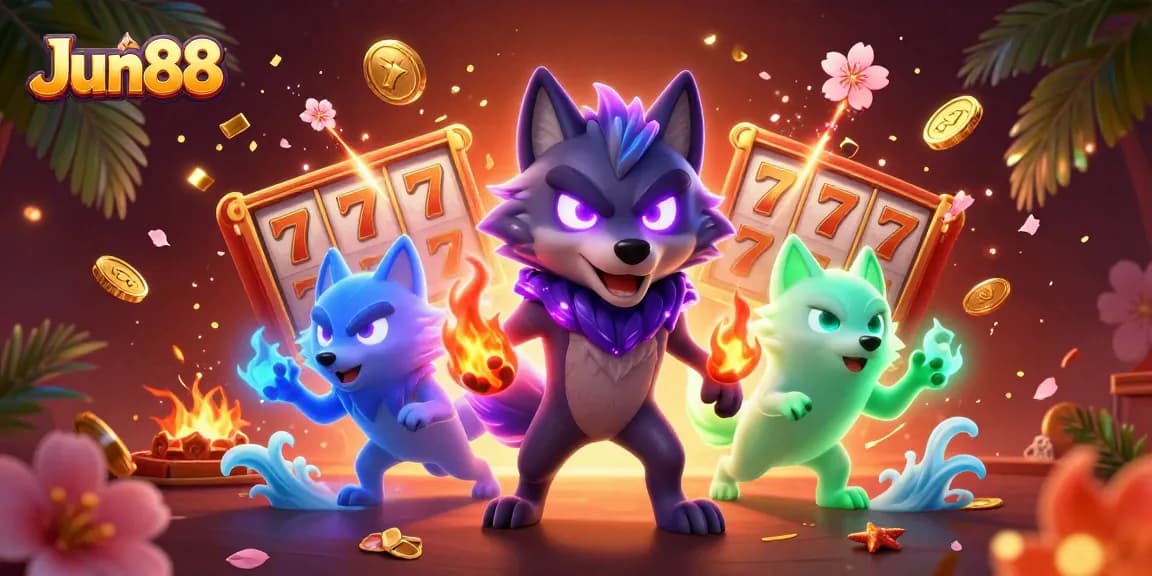 Play exciting slot games at Jun88, featuring dynamic scenes with energetic characters and rich visuals.