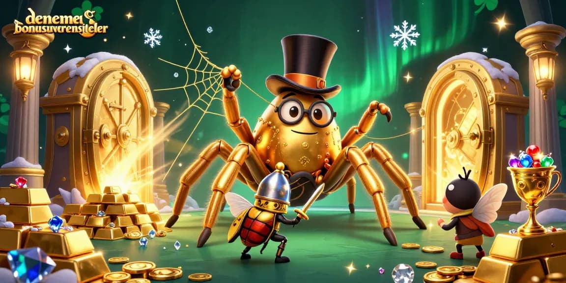 Engage with denemebonusuverensiteler as a golden tarantula weaves a web of opportunity in this vibrant casino scene.